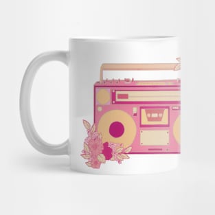 Vintage retro kawaii cassette portable media player radio stereo sticker pink and green with flowers Mug